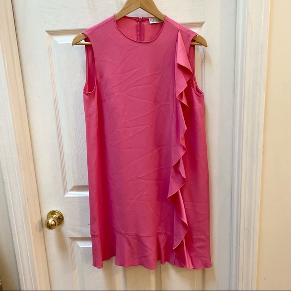 Red Valentino Pink Envers Sleeveless Crepe Ruffle Shift Dress EU 42 $1998 - Picture 3 of 12